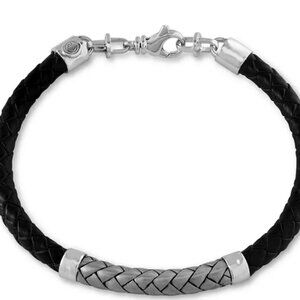 EFFY® Men's Woven Bracelet in Leather and Sterling Silver